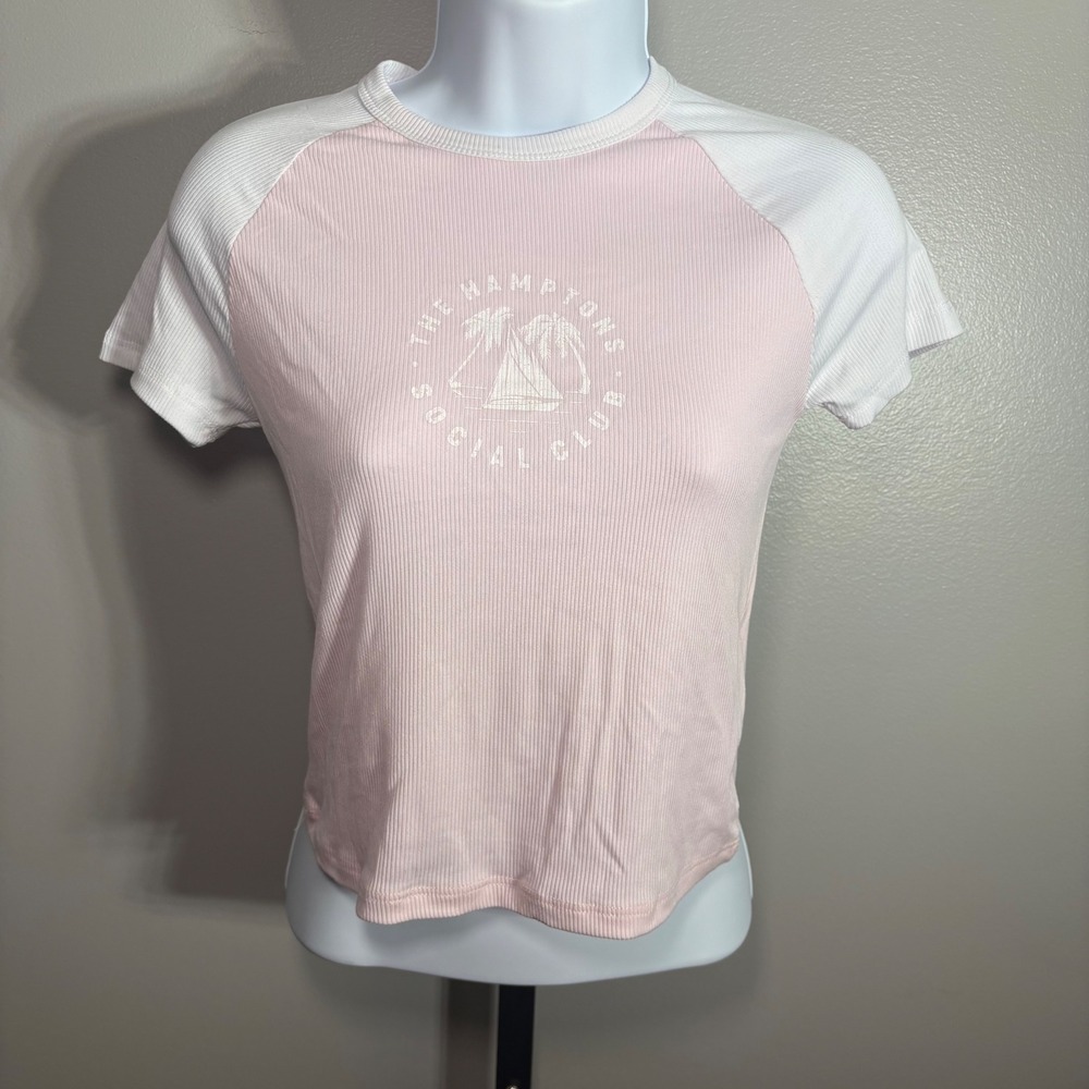 Charlotte Russe Pink The Hamptons Social Club Ribbed Raglan Baby Tee Medium NWT